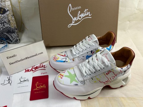 Tenisice Christian Louboutin cipele od teleće kože i neoprena sa slikom Bijele boje