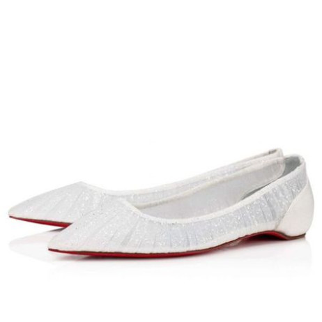 Christian Louboutin Flat Kate Draperia Bijelo-srebrno/boja slonovače/mrežaste tkanine lin Blue