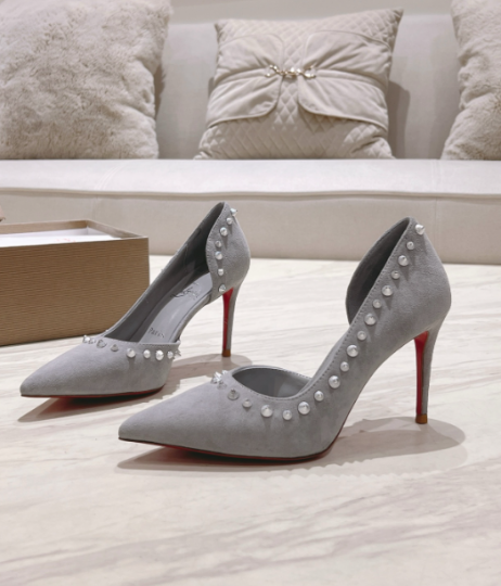 Christian Louboutin Iriza Pumps Spikes 100mm Veau Velours Gray