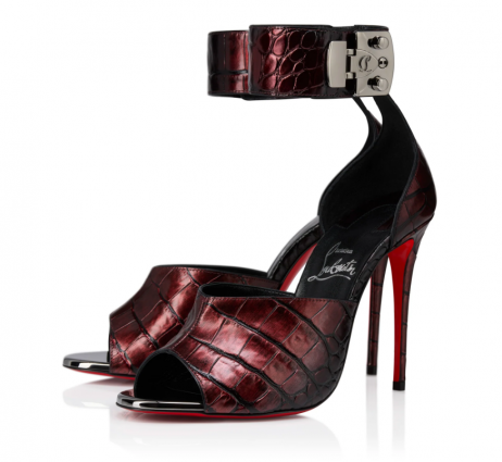 Christian Louboutin Lock Me Up Sandal 100 Mm Metallic Calfskin Brownie Red