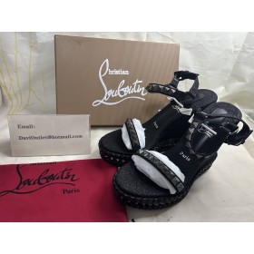 Christian Louboutin Pyraclou 120 mm Espadrilles Glitter Leather Black