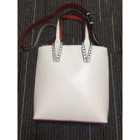 Torba-тоут Christian Louboutin Cabata Od Teleće kože Sa Šiljcima Bijele boje