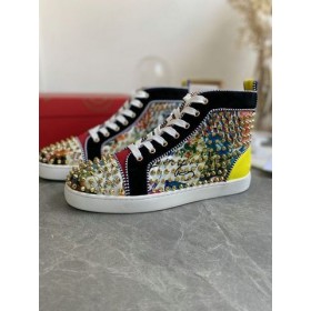 Christian Louboutin Louis Orlato/ Visoke tenisice sa čepovima od baršuna i boja kože boje
