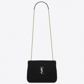 Mala torba-lanac od Crnog baršuna Saint Laurent Loulou na lancu