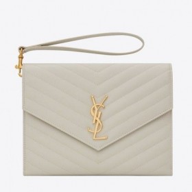 Клатч s Monogramom Saint Laurent Od Bijelog Zrnate Kože