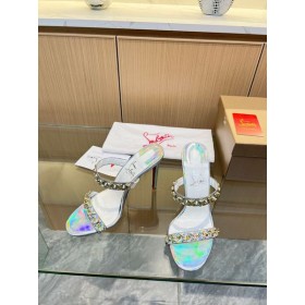 Sandala Christian Louboutin Just Chain 85 mm od Переливающейся Kože Srebrne boje