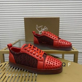 Christian Louboutin tenisice Louis Junior Spikes Orlato S Monogramom-jacquard Od Teleće kože Crvene boje
