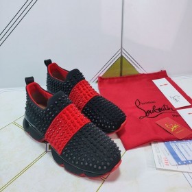 Tenisice Christian Louboutin Spike Čarapa Od Neoprena Crna Crvena