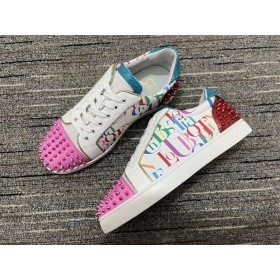 Christian Louboutin Version Viera 2 Ženske Tenisice na ravne cipele S niskim берцем Od Teleće tkanina Boja boja
