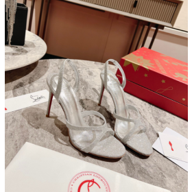 Sandala Christian Louboutin Emilie 100 MM Od Sjajnu Kožu Srebrne boje