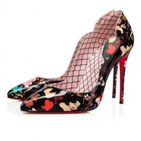Cipele-brod Christian Louboutin Hot Chick 100 mm, Crne boje-multi/lin Poupee Patent
