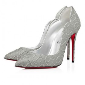 Christian Louboutin/ Cipele-brod Hot Chick 100 mm, Srebrne boje/lin Silver Calf