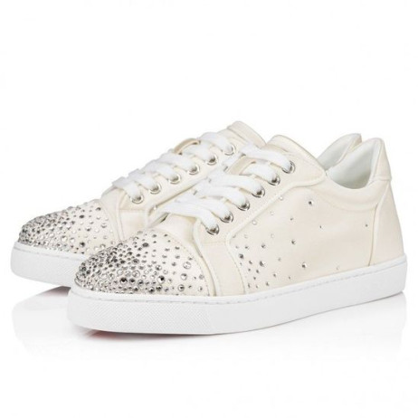 Christian Louboutin Degravieira Strass Sneakers Crepe Satin Och Strass CL Vit Skor