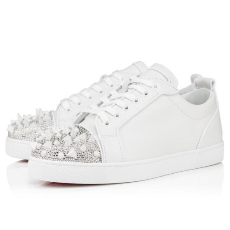 Christian Louboutin Louis Junior P Pik Pik Strass Kvinnor Sneakers Kalv Läder Vit