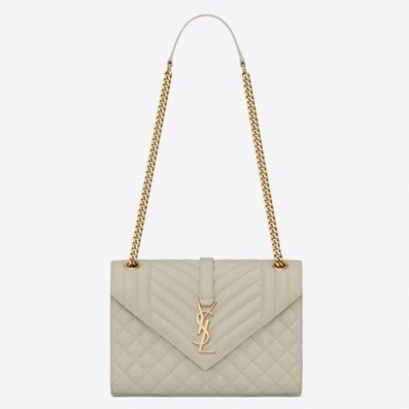 Saint Laurent Medium Kuvert Väska Vit Finkornig Läder Saint Laurent Väskor