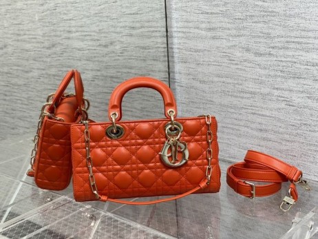Dior D-Glädje Handväska Scarlet Red Cannage Lammskinn