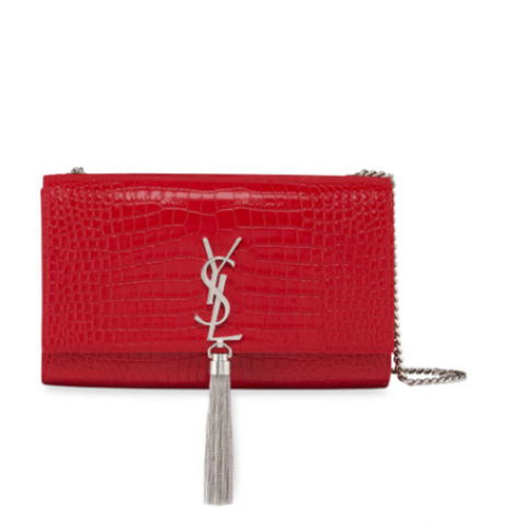 Saint Laurent Medium Kate Väska Röd Tofs Croc-Präglat Läder Saint Laurent Väskor