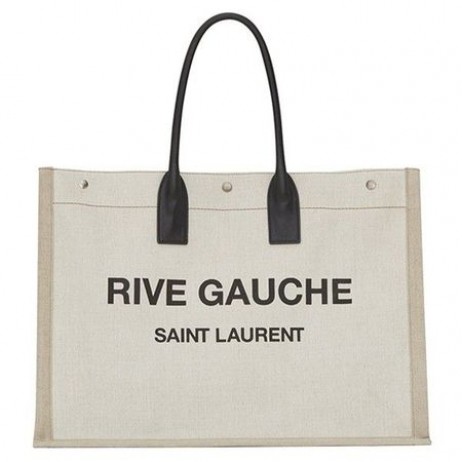 Saint Laurent Vitt Linne Rive Gauche Tote Bag Saint Laurent Väskor