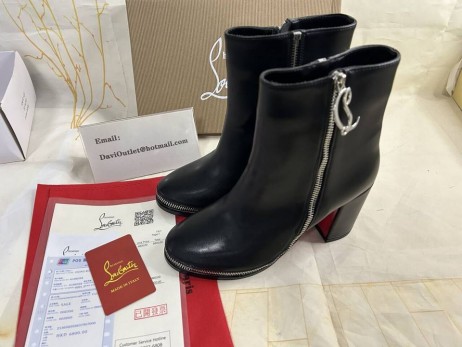 Christian Louboutin Cl Zip Booty 70 Mm Låga Stövlar Kalv Läder Svart Christian Louboutin Skor