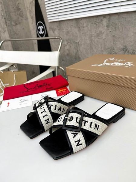 Christian Louboutin Crossimule Läder Sandaler Svart Vit CL Skor