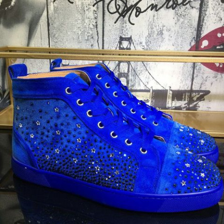 Christian Louboutin Galaxtitude High-top Sneakers Mocka Blå CL Skor