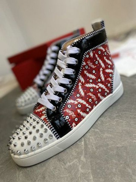 Christian Louboutin Lou Spikar Orlato Platt High-top Sneakers Läder Flerfärgad