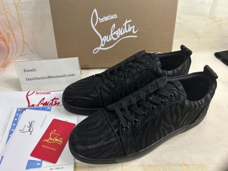 Christian Louboutin Louis Junior Sneakers Sammet Quagga Svart eplicChristian Louboutin Skor