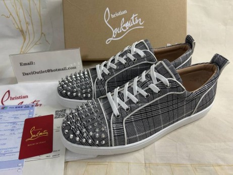Christian Louboutin Louis Junior Spikar Orlato Platt Sneakers Enfärgad Duk Grå