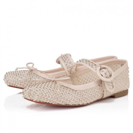 Christian Louboutin Mamastrapitina Ballerinor Mesh Nappa Läder Och Strass Leche