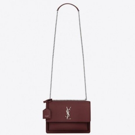 Saint Laurent Sunset Medium Bag Bordeaux Kornat Läder Saint Laurent Väskor
