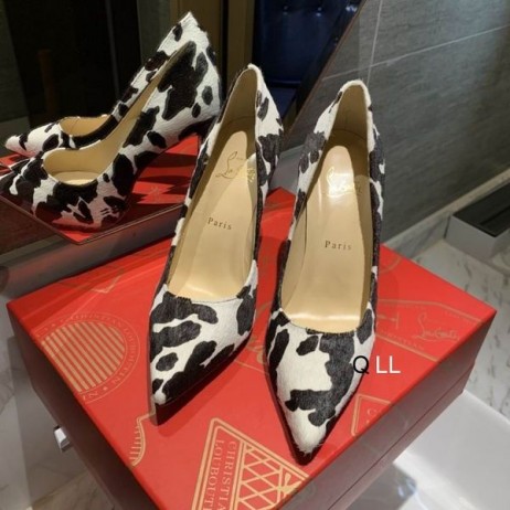 Christian Louboutin Kate Pumpar 100mm Satin Ko Tryckt Vit Svart
