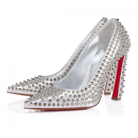 Christian Louboutin Condora Spikar 100 Mm Pumpar Silver CL Skor