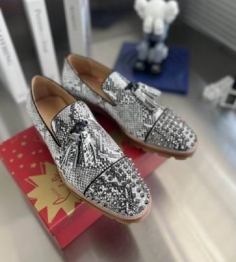 Christian Louboutin Rossini Spike Tofs Prydd Loafers I Läder Python Mönster