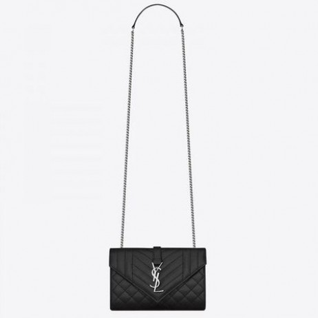 Saint Laurent Liten Kuvert Väska Noir Kornat Läder Saint Laurent Väskor