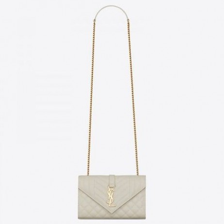Saint Laurent Liten Kuvert Väska Vit Finkornig Läder Saint Laurent Väskor