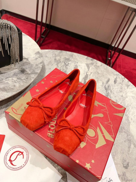 Christian Louboutin Mamadrague Square Toe Ballet Flat Velvet Loubi