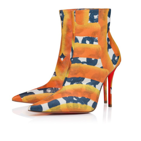 Christian Louboutin Miss Z Booty 100 Mm Low Boots Gaagal Coated Canvas Magma