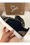 Christian Louboutin Louis Junior Spike Låg Topp Sneakers Läder och Veau Velours Svart