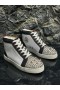 Christian Louboutin Lou Pik Pik-High-top Sneakers Kalvskinn och Glitter Tyg Svart Vit