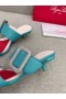 Roger Vivier Viv' Choc Sida Strass Spänne Mulor Blått Läder