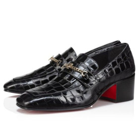 Christian Louboutin 50 Mm Loafers Alligator Relief Kalv Läder Svart