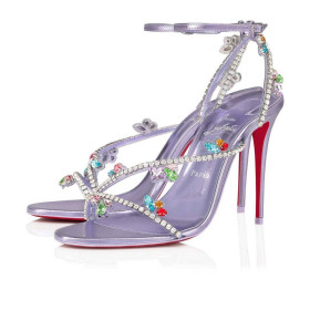 Christian Louboutin Joli Drottning Sandaler 100mm Strass Prydd med Lila Rök