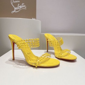 Christian Louboutin Spike Endast 105 mm PVC och Patent Läder Sandaler Gul