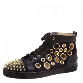 Christian Louboutin Bubbla Spikar High-Top Sneakers I Mocka Och Svart Kalvskinn