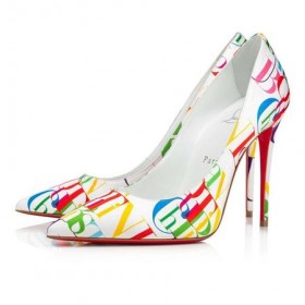 Christian Louboutin Pumpar Kate 100 mm White-multi/lin Bianco Crepe Satin