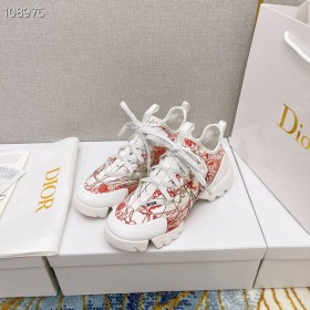 Dior D-anslut Sneakers Teknisk Väv Röd Vit Blandat