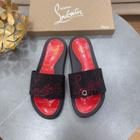 Christian Louboutin Män Slide Sandaler Strass Utsmyckning Gummi Svart Röd