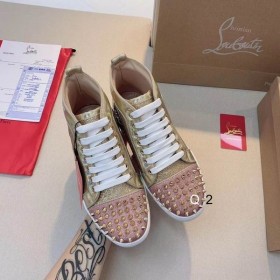 Christian Louboutin Lou Spikar Donna Platt Kvinnor Sneakers Glittrade LÃ¤der Rosa Guld