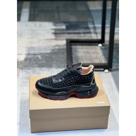 Christian Louboutin Neopren Spike Strumpa Donna Platt Sneakers Svart