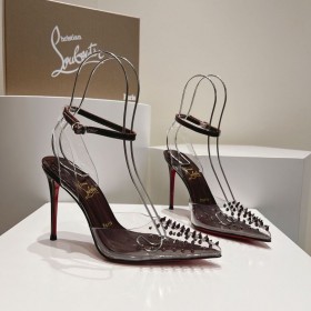 Christian Louboutin Spikoo 100mm Pumpar PVC Och Läder Eller Christian Louboutin Skor
